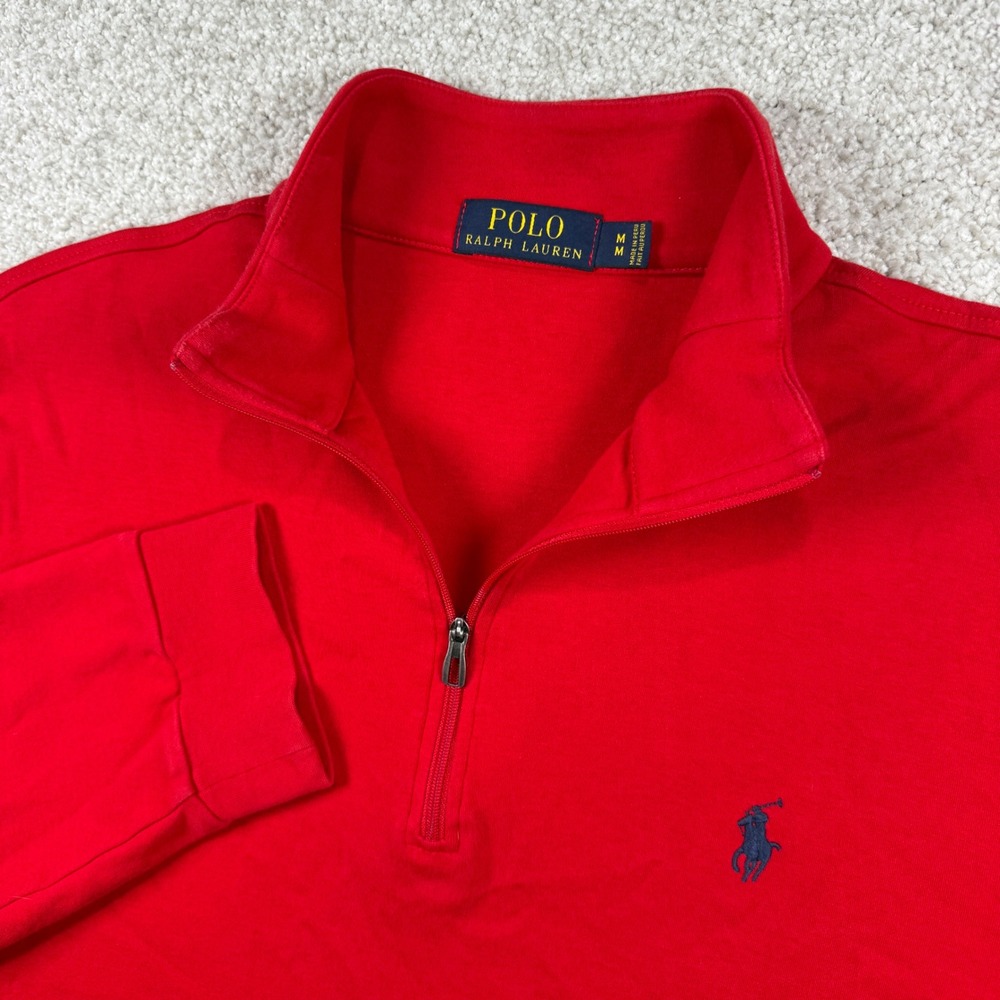 Polo Ralph Lauren Quarter Zip Pullover Mens Medium Red Long Sleeve Pony Logo